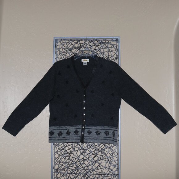 Talbots Petits 100% Lambswool Charcoal Cardigan. - Picture 2 of 5